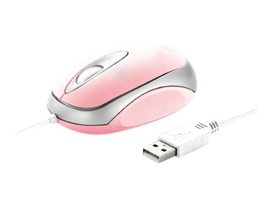 MINI TRAVEL MOUSE PINK . Trust Mini Travel Mouse - Muis - optisch - 3 knop(pen) - met bekabeling - USB - roze