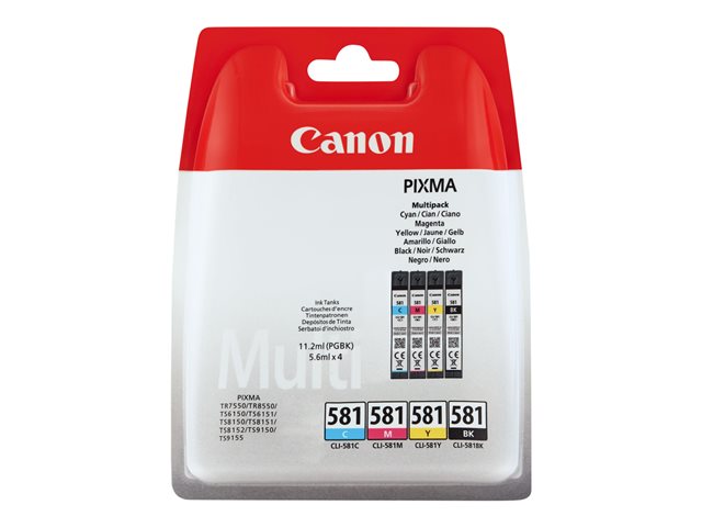 Canon CLI-581 BK/C/M/Y Multi Pack - 4-pack - 5.6 ml - black, yellow, cyan, magenta - original - hanging box - ink tank - for PIXMA TS6251, TS6350, TS6351, TS705, TS8252, TS8350, TS8351, TS8352, TS9550, TS9551