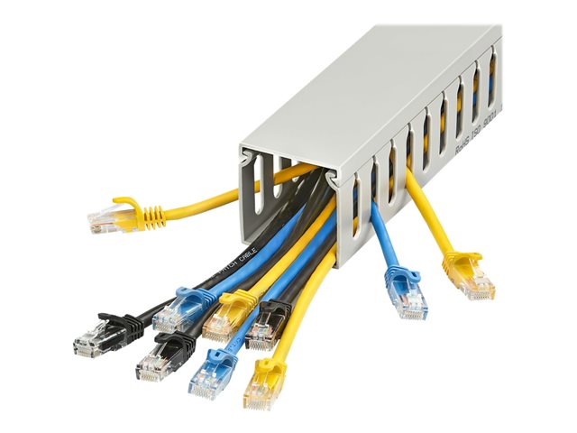 StarTech.com Open Slot Cable Management Raceway with Cover, 2\"(50mm)W x 2\"(50mm)H, 6.5ft(2m) length, 1/4\"(8mm) Slots, PVC Network Cable Hider/Wall Wire Duct, Max 80 Cables, UL Listed - UL94 V0, M1 Fire Rated - Cable raceway - 2 m - grey - TAA Compliant
