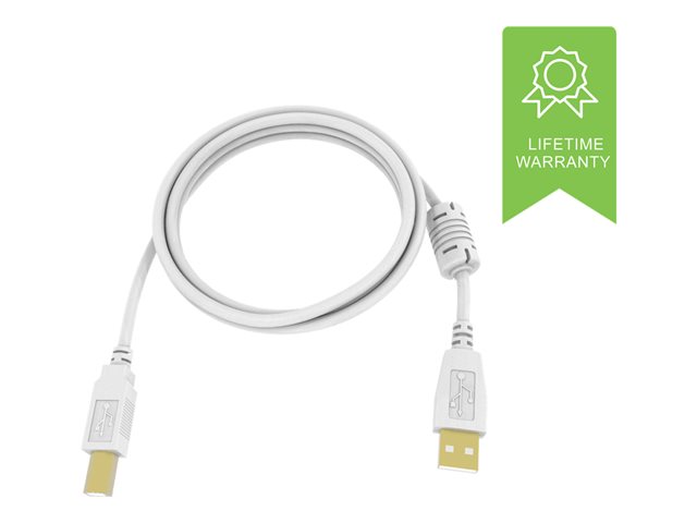 VISION Professional installation grade USB 2.0 cable - LIFETIME WARRANTY - gold plated connectors - ferrite core on A end - bandwidth 480 mbit per second - over 65 percentage coverage braided shield - USBA (M) to USBB (M) - outer diameter 4.8 mm - 28 and 24 AWG - 5 m - white