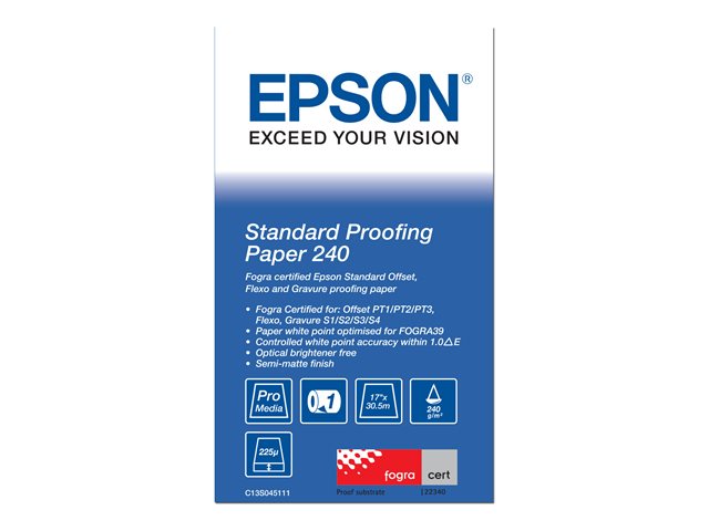 Epson Proofing Paper Standard - Semi-matte - 9 mil - Roll (43.2 cm x 30.5 m) - 240 g/m² - 1 roll(s) proofing paper - for SureColor SC-P10000, P20000, P6000, P7000, P7500, P8000, P9000, P9500, T3200, T5200, T7200
