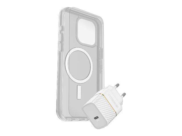 OtterBox KIT Apple iPhone 15 Pro Max (Symmetry Clear MagSafe / Premium Glass AM / EU USB-C Wall Charger 30W - white)