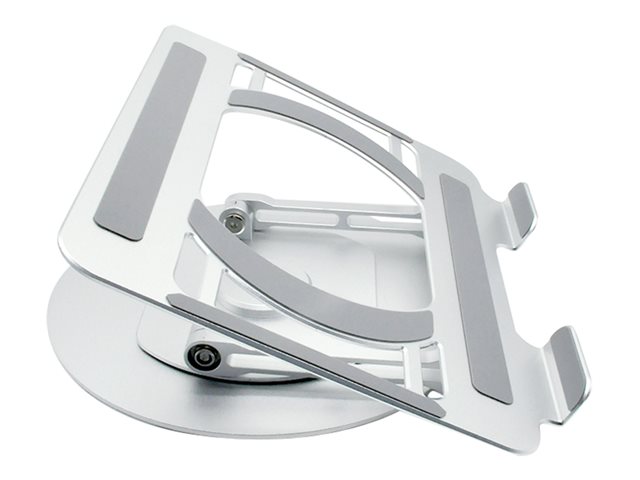 VISION laptop mount - LIFETIME WARRANTY - turntable laptop stand - lifts laptop up to 150 mm above desk - suits any size laptops - set laptop on any angle - anodized CNC Aluminium alloy construction - silicon anti skid pads protect laptop and table - gunmetal