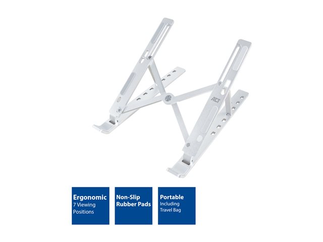 ACT - Stand - voor notebook - inklapbaar - aluminium - grijs - schermgrootte: tot 17,3\" - desktop