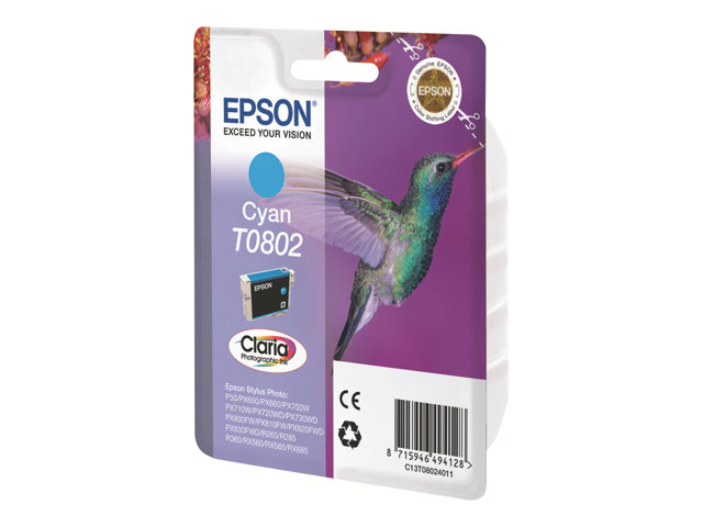 Epson T0802 - 7.4 ml - cyan - original - blister - ink cartridge - for Stylus Photo P50, PX650, PX660, PX700, PX710, PX720, PX730, PX800, PX810, PX820, PX830