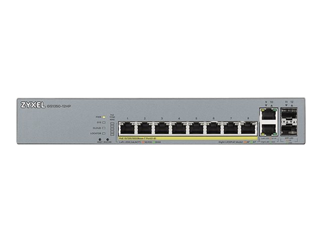 Zyxel GS1350-12HP - Switch - smart - 8 x 10/100/1000 (PoE+) + 2 x 10/100/1000 (uplink) + 2 x Gigabit SFP (uplink) - desktop, rack-mountable - PoE+ (130 W)