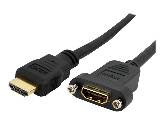 StarTech.com 3ft HDMI Female to Male Adapter, 4K High Speed Panel Mount HDMI Cable, 4K 30Hz UHD HDMI, 10.2 Gbps Bandwdith, 4K HDMI 1.4 Video, HDCP 1.4, HDMI Female to HDMI Male Cable - HDMI Panel Mount Connector - HDMI cable - HDMI female to HDMI male - 91 cm - black - molded - for P/N: CDP2HDMM2MB, DP2HDMM2MB, HDDVIMM3, HDMM1MP, HDMM2MP, HDMM3MP, HDPMM50, MDP2HDMM2MB