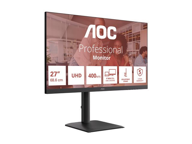 27\", UHD, 60Hz, 400nits, HAS, AntiBL (HW), Docking,
