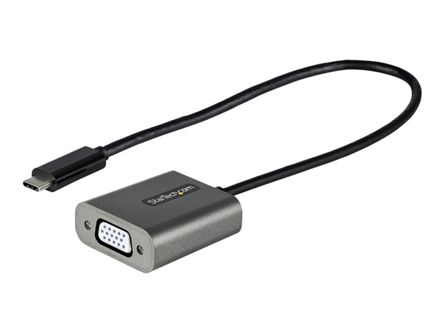 StarTech.com USB C to VGA Adapter, 1080p USB Type-C to VGA Adapter Dongle, USB-C (DP Alt Mode) to VGA Monitor/Display Video Converter, Thunderbolt 3 Compatible, 12\" Long Attached Cable - USB C to VGA Converter (CDP2VGAEC) - Adapter - 24 pin USB-C male to HD-15 (VGA) female - 30 cm - black - 1200p support - for P/N: MXT101MMHQ45, MXT101MMHQ60, MXT101MMHQ65, MXT101MMHQ70, MXT101MMHQFF, TB4CDOCK