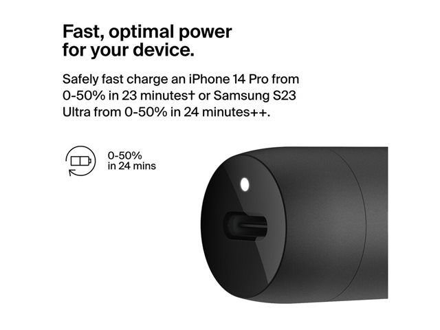 Belkin BoostCharge - Car power adapter - 30 Watt - 3 A - Fast Charge, Power Delivery 3.1 (24 pin USB-C) - black