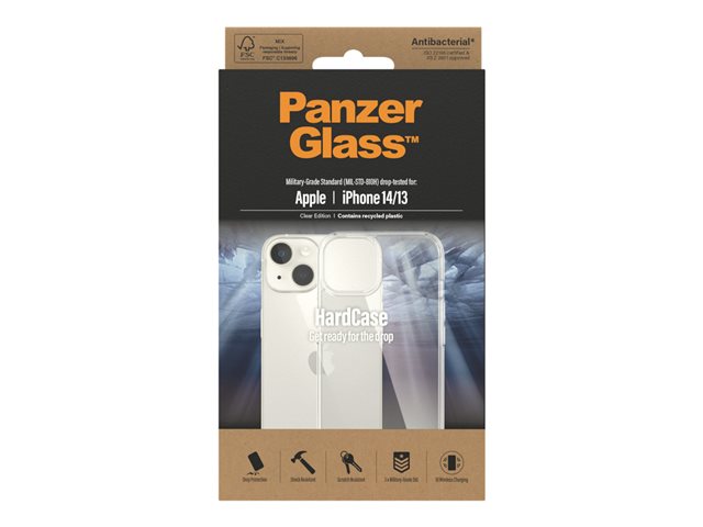 PanzerGlass HardCase - Clear Edition - back cover for mobile phone - antibacterial - polycarbonate, 100% recycled thermoplastic polyurethane (TPU) - clear - for Apple iPhone 13, 14