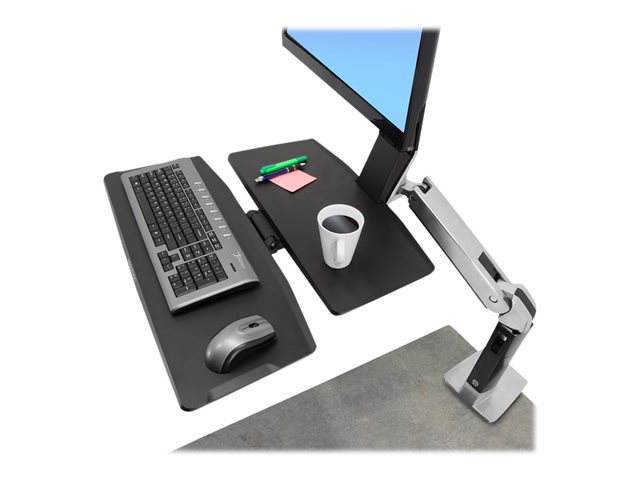 Ergotron WorkFit-A Single LD Workstation With Worksurface - Standing desk converter - polished aluminium, black