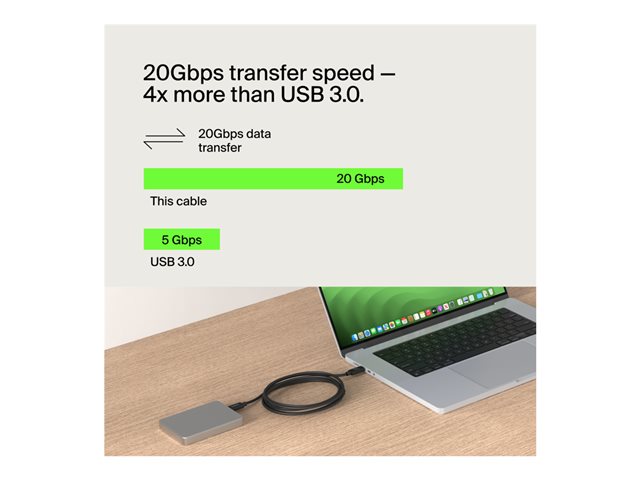 Belkin - USB cable - 24 pin USB-C (M) to 24 pin USB-C (M) - USB 2.0 / USB 3.0 / USB 3.2 / USB 4.0 /Thunderbolt 3 / Thunderbolt 4 - 2 m - USB Power Delivery (240W), 4K60Hz UHD support - black