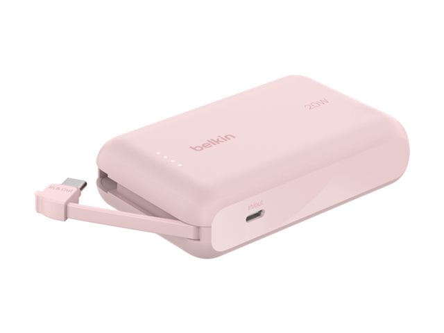 10k PD20w Integrated USB-C Cable Power Bank, Pink