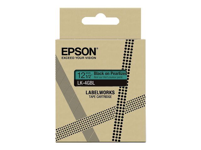Epson LabelWorks LK-4GBL - Black on pearlised green - Roll (1.2 cm x 9 m) 1 cassette(s) hanging box - tape cartridge - for LabelWorks LW-C410, LW-C610