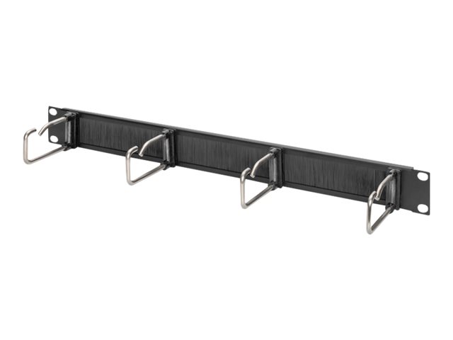 1U CABLE MANAGEMENT PANEL WITH BRUSH 4X STEEL RINGS 40X75 MM BLACK (RAL 9005)