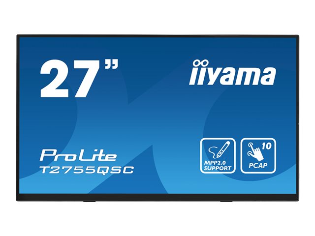 iiyama ProLite T2755QSC-B1 - LED monitor - 27\" - touchscreen - 2560 x 1440 WQHD @ 75 Hz - IPS - 400 cd/m² - 1000:1 - 5 ms - HDMI, DisplayPort - speakers - matte black
