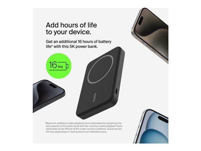 Belkin BoostCharge - Power bank - 20000 mAh - 15 Watt - 3 A - 3 output connectors (24 pin USB-C, 2 x USB) - on cable: USB-C - black