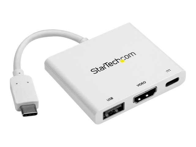 StarTech.com USB-C to HDMI Adapter - White - 4K 30Hz - Thunderbolt 3 Compatible - with Power Delivery (USB PD) - USB C Dongle (CDP2HDUACPW) - Adapter - 24 pin USB-C male to HDMI, USB Type A, 24 pin USB-C female - 60 mm - white - 4K support, USB Power Delivery (60W)