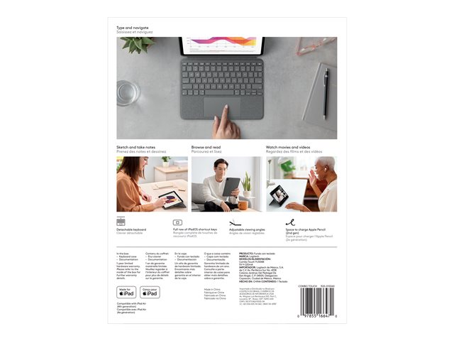 Logitech Combo Touch - Keyboard and folio case - with trackpad - backlit - Apple Smart connector - QWERTY - Spanish - oxford grey - for Apple 10.9-inch iPad Air (4th generation, 5th generation)