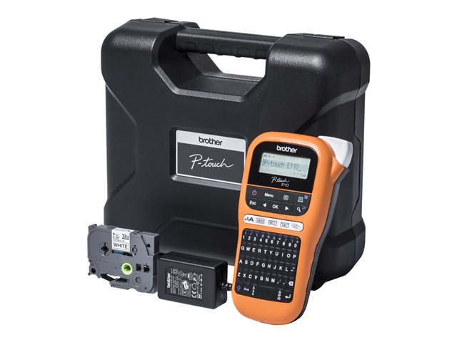 Brother P-Touch PT-E110VP - Labelmaker - B/W - thermal transfer - Roll (1.2 cm) - 180 dpi - up to 20 mm/sec - cutter - 2 line printing - black, orange