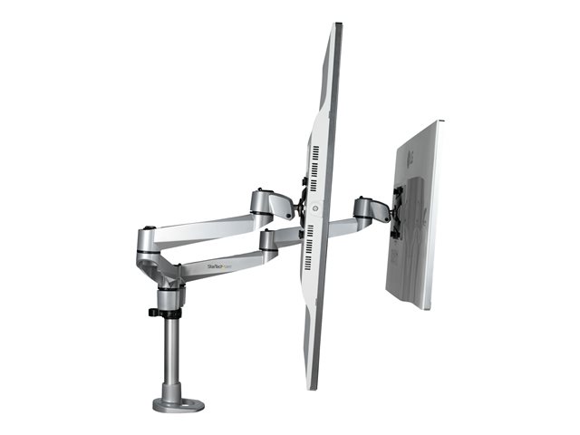StarTech.com Desk Mount Dual Monitor Arm, Premium Articulating Monitor Arm, up to 27\" VESA Mount Displays, Height Adjustable Monitor Mount, Rotating/Swivel/Tilt, Desk Clamp/Grommet, Silver - Easy & Quick Assembly (ARMDUALPS) - Mounting kit - adjustable arm - for 2 LCD displays - aluminium - silver - screen size: 13\"-27\" - desk-mountable - TAA Compliant