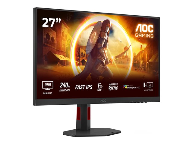 AOC Gaming Q27G4ZR - LED monitor - 27\" - 2560 x 1440 QHD @ 240 Hz - Fast IPS - 400 cd/m² - DisplayHDR 400 - 0.3 ms - 2xHDMI, DisplayPort - speakers