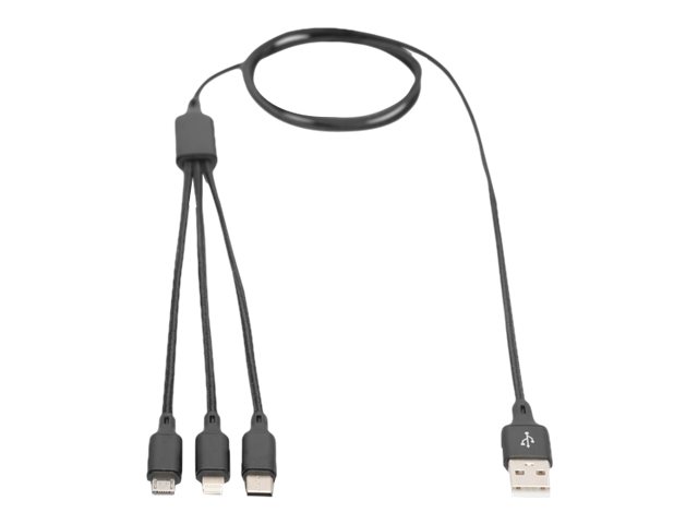 USB CHARGER CABLE USB A - LIGHTNING+MICRO B+TYPE-C 1M 3 IN 1 CABLE COTTON CE BL