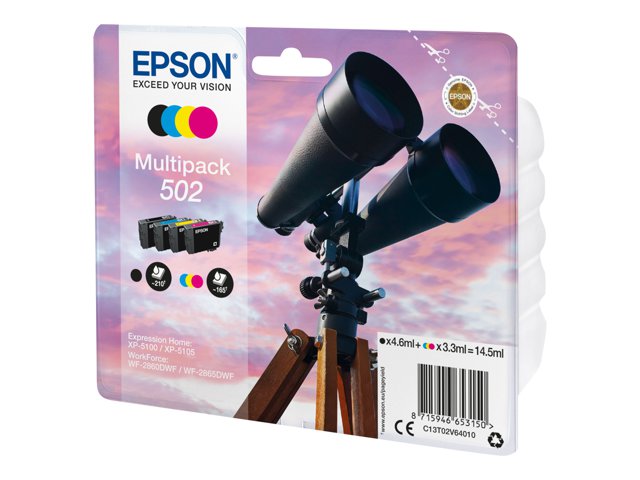 Epson 502 Multipack - 4-pack - black, yellow, cyan, magenta - original - blister - ink cartridge - for Expression Home XP-5100, XP-5105, XP-5150, XP-5155, WorkForce WF-2860, WF-2865, WF-2885