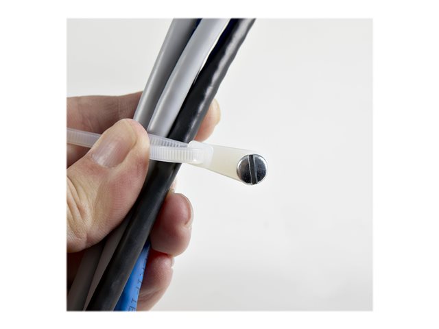 StarTech.com 15cm(6\") Cable Ties with Mounting Hole, 3mm(1/8\") wide, 40mm(1-1/2\") Bundle Dia. 18kg(40lb) Tensile Strength, Nylon 66 Self Locking Ties with Screw Hole, UL Listed, 100 Pack - UL94 V-2 Rated - TAA (CBMZTS10N6) - Cable tie - 17.2 cm - white - TAA Compliant (pack of 100)