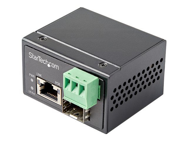 StarTech.com PoE+ Industrial Fiber to Ethernet Media Converter 30W, SFP to RJ45, Singlemode/Multimode Fiber Optic to Copper Gigabit Ethernet, Mini/Compact Size, IP-30/ -40 to +75C, 1Gbps - Mini Media Converter (IMC1GSFP30W) - Fibre media converter - 1GbE - 1000Base-SX, 1000Base-T - RJ-45 / SFP (mini-GBIC) - up to 10 km