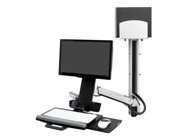 Ergotron StyleView - Mounting kit (handle, mouse holder, 2 track covers, 2 cable channels, wrist rest, barcode scanner holder, wall CPU mount, adjustable monitor arm, wall track 34\", CPU and arm track mount bracket kits, keyboard tray with left/right mouse tray, combo arm, VESA mount, medium CPU holder) - Constant Force Technology - for LCD display / PC equipment - sit-stand combo system - aluminium, high-grade plastic - polished aluminium - screen size: up to 24\"