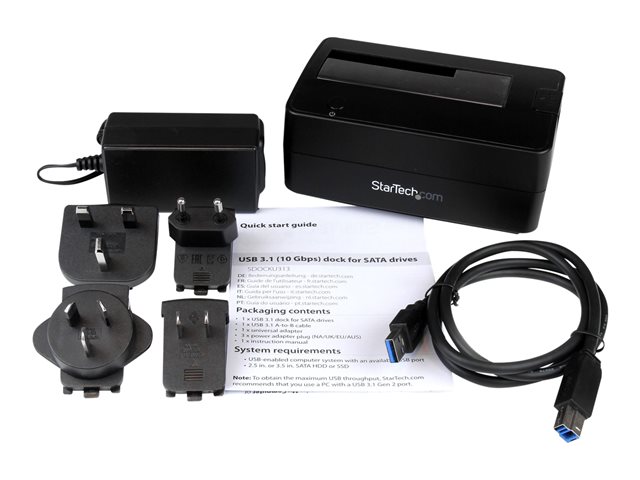 StarTech.com USB 3.1 (10Gbps) Single-Bay Dock for 2.5\"/3.5\" SATA SSD/HDD - USB 3.1 Hard Drive Docking Station with UASP (SDOCKU313) - Storage controller - 2.5\", 3.5\" - USB 3.1 (Gen 2) - black