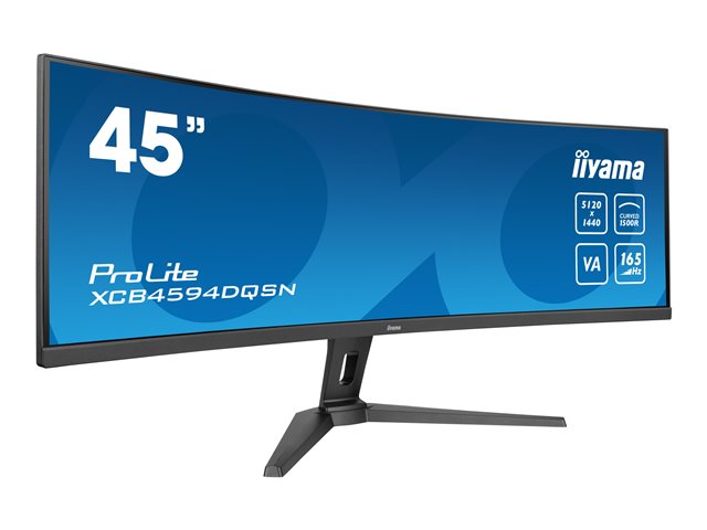 iiyama ProLite XCB4594DQSN-B1 - LED monitor - curved - 45\" (44.5\" viewable) - 5120 x 1440 Dual Quad HD @ 165 Hz - VA - 450 cd/m² - 3000:1 - HDR400 - 0.8 ms - 2xHDMI, DisplayPort, USB-C - speakers - black, matte