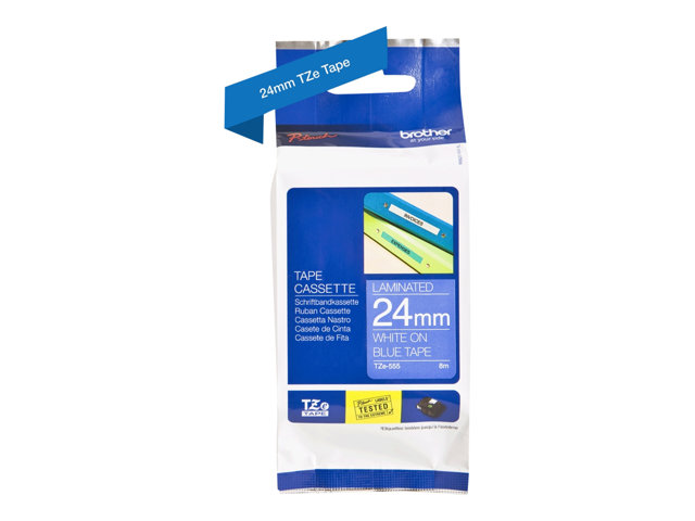 Brother TZe-555 - White on blue - Roll (2.4 cm x 8 m) 1 cassette(s) laminated tape - for Brother PT-D600, P-Touch PT-D800, P900, P950, P-Touch Cube Plus PT-P710