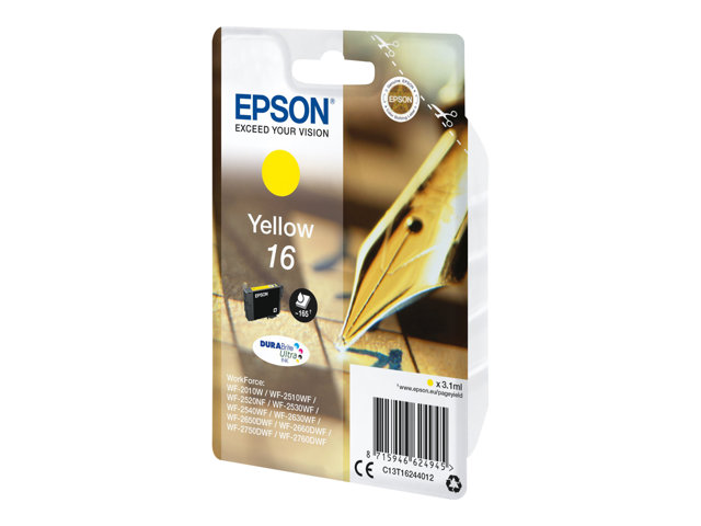 Epson 16 - 3.1 ml - yellow - original - ink cartridge - for WorkForce WF-2010, WF-2510, WF-2520, WF-2530, WF-2540, WF-2630, WF-2650, WF-2660, WF-2750
