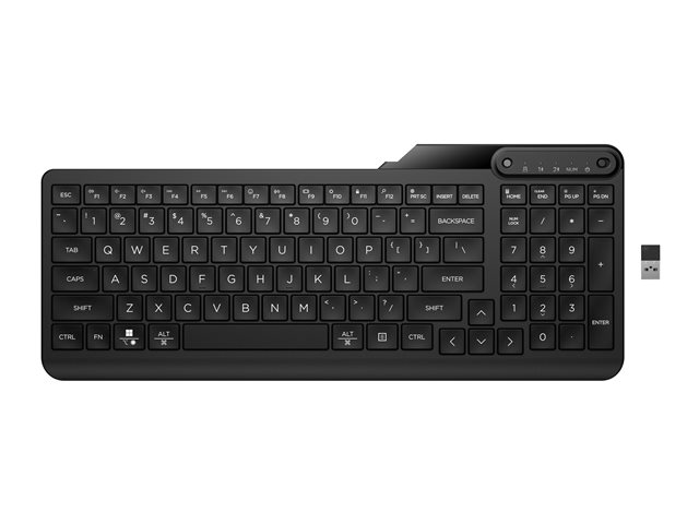 HP 475 - Keyboard - dual-mode, multi-device, compact, 2-zone layout, low profile key travel, 12 programmable buttons - wireless - 2.4 GHz, Bluetooth 5.3 - AZERTY - Belgium - jet black