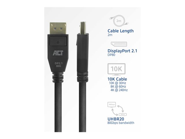 DISPLAYPORT DP2.1 80G 2M. 1 stk