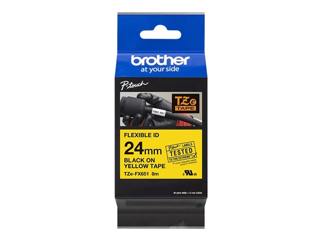 Brother TZe-FX651 - Black on yellow - Roll (2.4 cm x 8 m) 1 cassette(s) flexible tape - for Brother PT-D600, P-Touch PT-3600, D610, D800, E550, P750, P900, P950, P-Touch EDGE PT-P750
