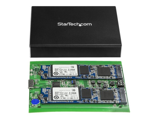 StarTech.com Dual-Slot Hard Drive Enclosure for M.2 SATA SSDs - USB 3.1 (10Gbps) - Aluminum - M.2 to SATA - Raid Drive Enclosure (SM22BU31C3R) - Flash storage array - 2 bays - USB 3.1 (external) - for P/N: TBLT3MM1MA, TBLT3MM2M, TBLT3MM2MA