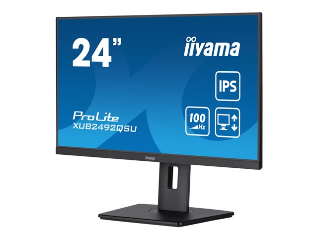 iiyama ProLite XUB2492QSU-B1 - LED monitor - 24\" (23.8\" viewable) - 2560 x 1440 WQHD @ 100 Hz - IPS - 300 cd/m² - 1000:1 - 0.5 ms - HDMI, DisplayPort - speakers - black, matte