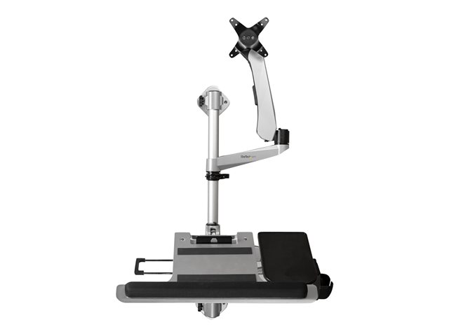 StarTech.com Wall Mount Workstation, Articulating Standing Desk w/ Ergonomic Height Adjustable Monitor Arm & Padded Keyboard Tray, 34\" VESA Display, Foldable Wall Mounted Sit Stand Desk - Foldable Standing Desk (WALLSTSI1) - Mounting kit (pole, mouse holder, wrist rest, spring arm, wall mount bracket, keyboard tray, monitor mount, wall mount bracket with lock plate, swivel arm with logo, 2 x swivel arms, mouse tray, mouse tray fixed plate, EVA mouse pad) - for LCD display / PC equipment - plastic, aluminium, steel - silver - screen size: 13\"-30\" - wall-mountable - TAA Compliant