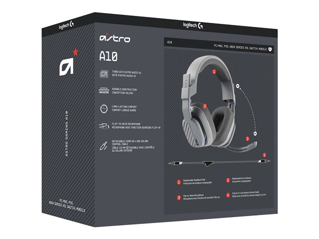 ASTRO Gaming A10 Gen 2 - Headset - full size - wired - 3.5 mm jack - grey