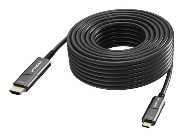 50 m USB C to HDMI cable - 4K at 60 Hz - Gold plated connectors - DP 1.2 - HDMI 2.0 - Supports CEC, EDID, HDR, HDCP 2.2 - USB C 3.2 (m) to HDMI (m) - outer diameter 4.5 mm - 18 Gbps - active om3 fibre optic - black