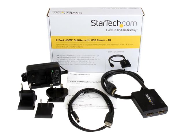 StarTech.com HDMI Cable Splitter - 2 Port - 4K 30Hz - Powered - HDMI Audio / Video Splitter - 1 in 2 Out - HDMI 1.4 - Video/audio splitter - 2 x HDMI - desktop - for P/N: ST121SHD50, SVA5M3NEUA