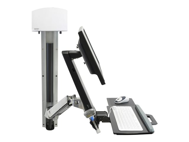 Ergotron StyleView - Mounting kit (handle, mouse holder, 2 track covers, 2 cable channels, wrist rest, barcode scanner holder, wall CPU mount, adjustable monitor arm, wall track 34\", CPU and arm track mount bracket kits, keyboard tray with left/right mouse tray, combo arm, VESA mount, medium CPU holder) - Constant Force Technology - for LCD display / PC equipment - sit-stand combo system - aluminium, high-grade plastic - polished aluminium - screen size: up to 24\"