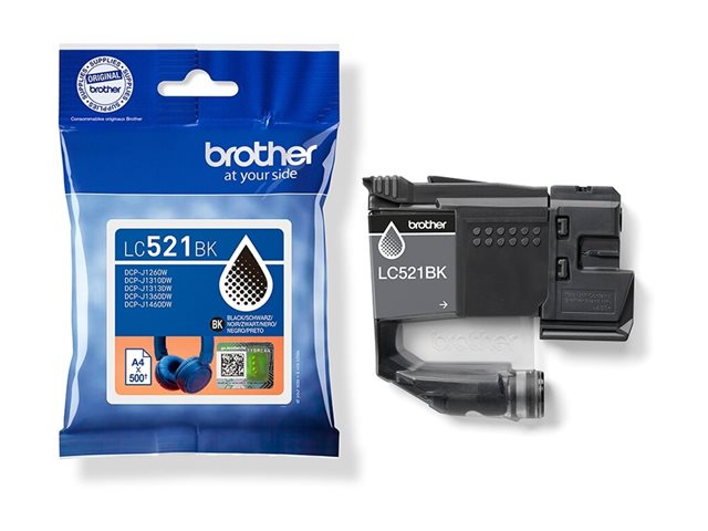 Brother LC521BK - Black - original - pillow pack - ink cartridge - for Brother DCP-J1260W, DCP-J1310DW