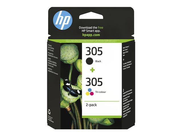 HP 305 - 2-pack - black, colour (cyan, magenta, yellow) - original - ink cartridge - for Deskjet 1255, 23XX, 27XX, 41XX, DeskJet Plus 41XX, ENVY 60XX, 64XX, ENVY Pro 64XX