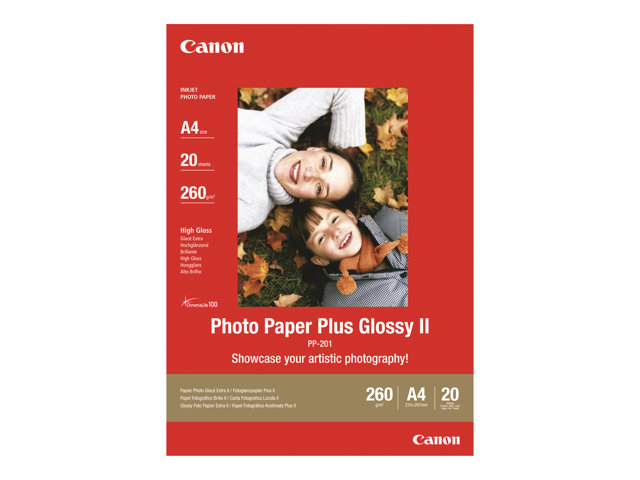 Canon Photo Paper Plus Glossy II PP-201 - Glossy - A4 (210 x 297 mm) - 275 g/m² - 20 sheet(s) photo paper - for PIXMA iP100, iP2600, iP2700, iX7000, MG2555, MG8250, MX850, PRO-1, PRO-10, 100, TS7450