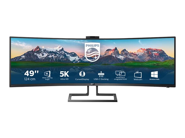 Philips Brilliance P-line 499P9H - LED monitor - curved - 49\" (48.8\" viewable) - 5120 x 1440 Dual Quad HD @ 60 Hz - VA - 450 cd/m² - 3000:1 - DisplayHDR 400 - 5 ms - 2xHDMI, DisplayPort, USB-C - speakers - textured black